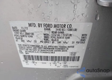 2013 Ford Edge Sel из США, поврежденный, VIN 2FMDK3JC7DBB42383